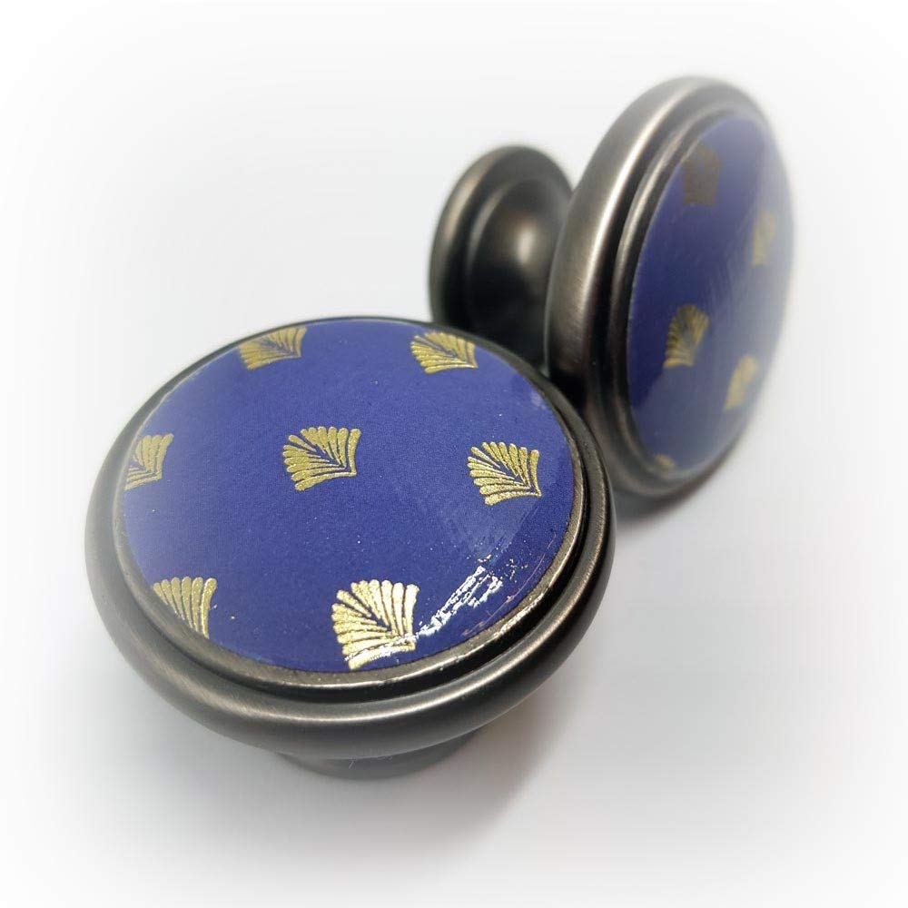 2 x Blue & Gold Gun Metal Finish 38mm Drawer Cabinet Cupboard Knobs