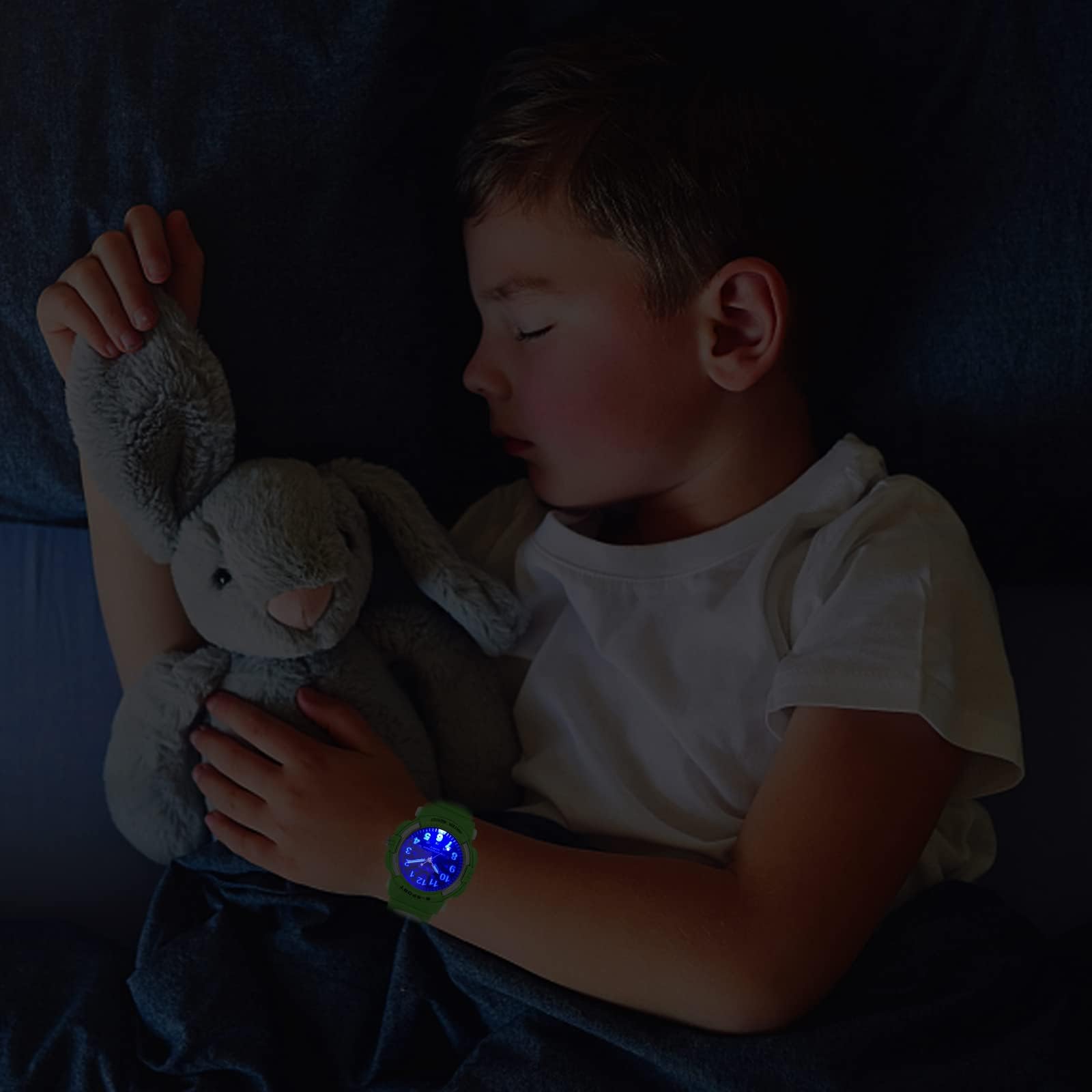 DTKID 7 Colorful Lights Children's Watch Boys Girls, Kids 30 M Waterproof Analog Watches Soft Rubber Band, Easy to Read Dial Time Lessons Wristwatch Children 5-18 Years Old