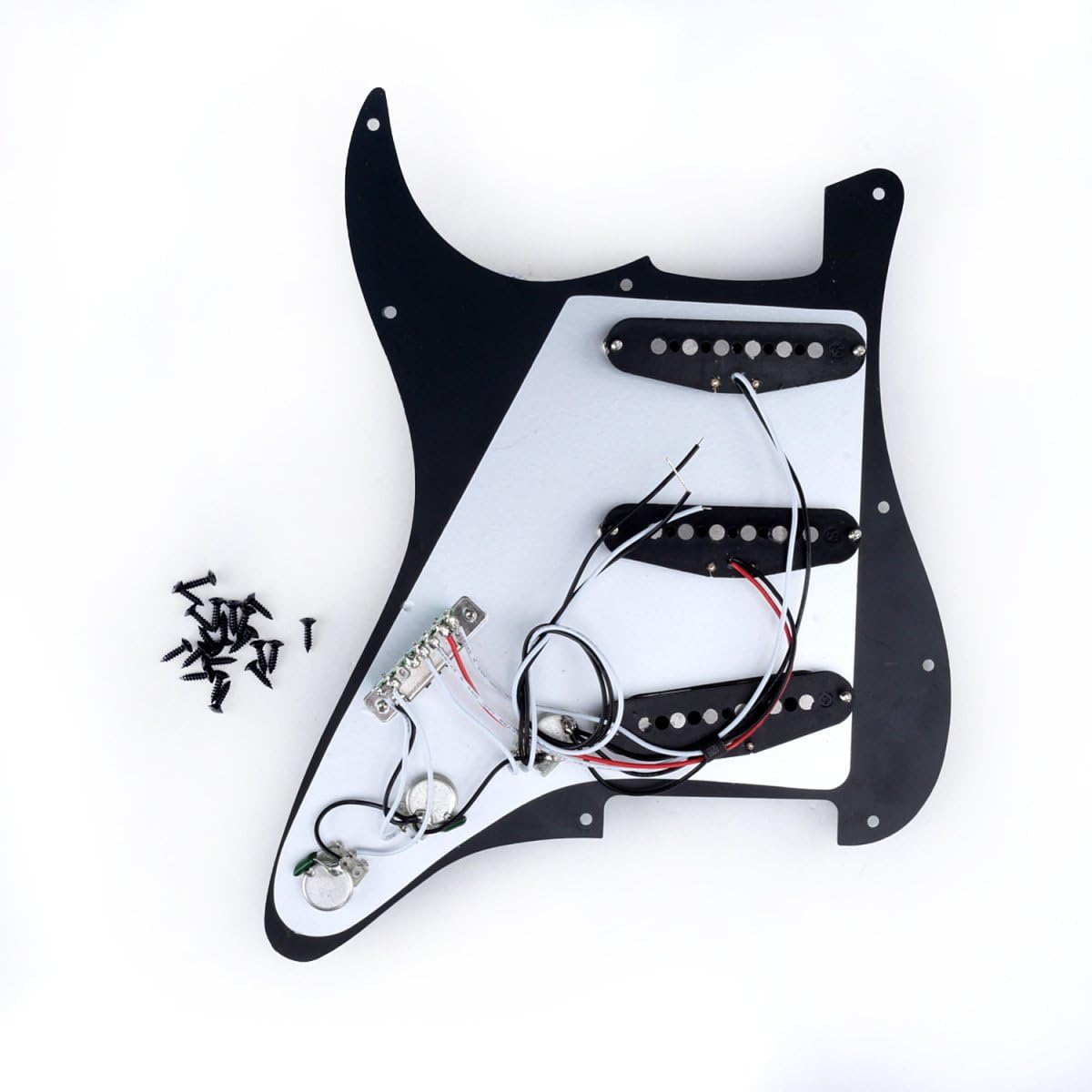 Musiclily Basic SSS Prewired Loaded Pickguard Scratch Plate with Alnico V Pickups Set for Strat ST Electric Guitar Replacement Parts,3Ply Black - Image 3
