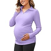 Bhome Maternity Golf Tennis Polo Shirts V Neck Pregnancy Long Sleeve Collared Work Tops Athletic Yoga Tee for Women