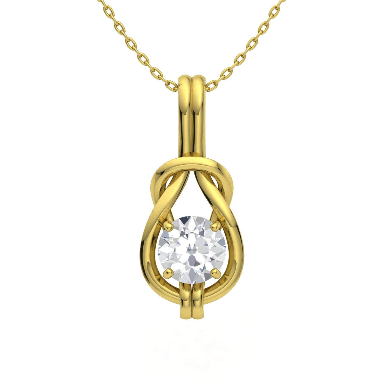 Diamondere Natural and Certified Rose Quartz Infinity Knot Solitaire Necklace in 9ct White Gold | 0.55 Carat Pendant with Chain