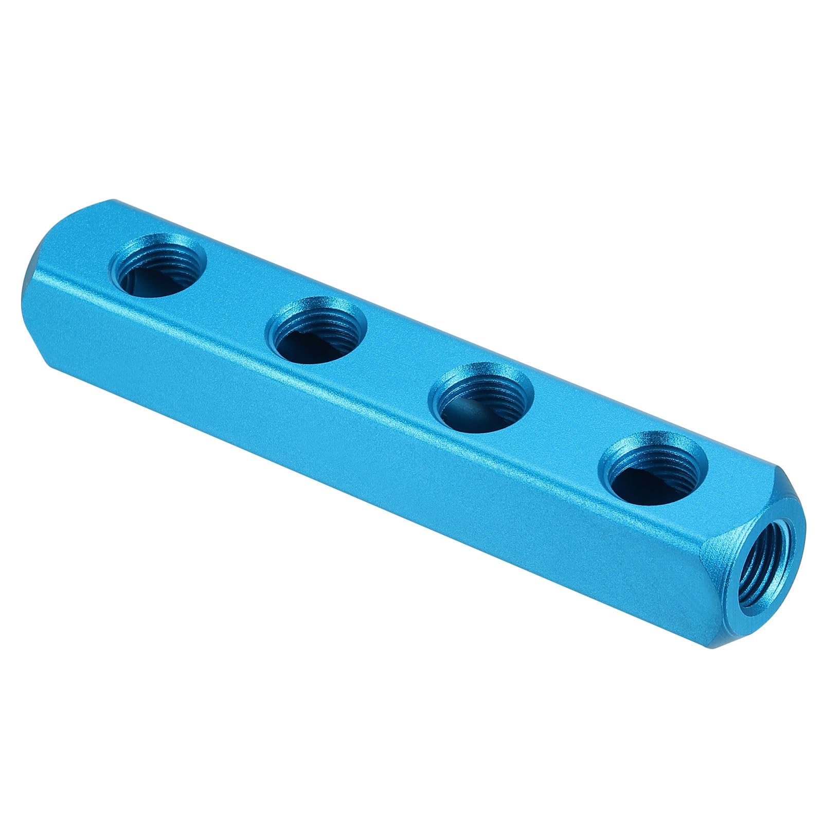 PATIKIL 4 Way 7 Port Air Manifold, G1/4 Inch Aluminum Air Hose Inline Manifold Block Splitter Pneumatic Air Hose Fitting, Blue