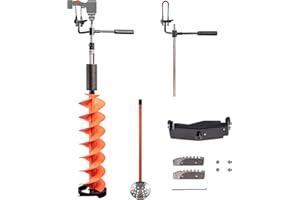 PPOLB Ice Fishing Auger, 8'' Ice Auger Bit, 39'' Cordless Nylon Ice Drill Auger with 18'' Extension, Universal Adapter, Replaceable Blade Kits, Top Plate, Ice Scoop and Blade Guard