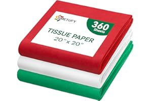 Simetufy Christmas Tissue Paper for Gift Bags, 360 Sheets 20 x 20 Inches Christmas Tissue Paper Sheets Bulk, Red Green and White for Gift Wrapping, Crafts, Birthday, Holiday Decor and DIY