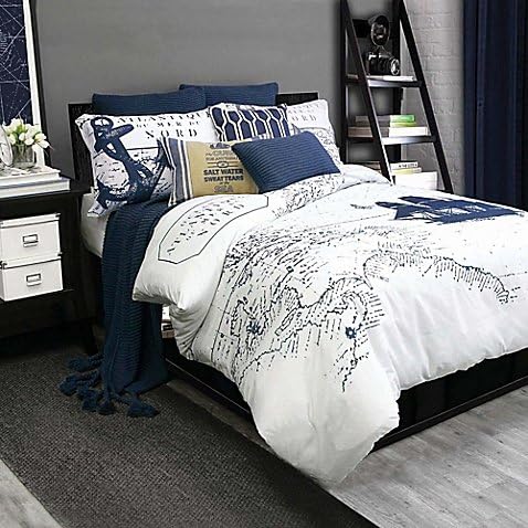 Alamode Home Shelburne Full/Queen Duvet Cover Set, Navy White Nautical