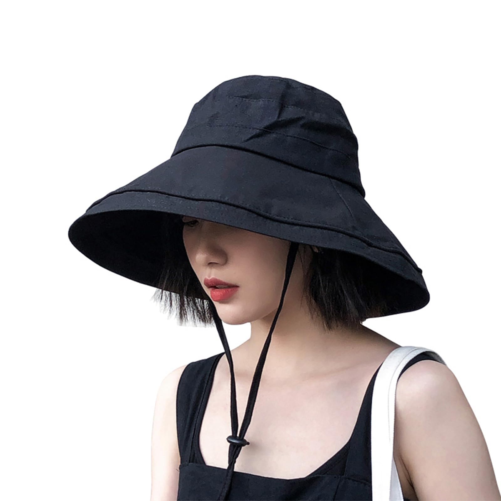 Photo 1 of DRIONO Wide Brim Bucket Hat - UPF50+ Protection Travel Beach Sun Hat with Semi-Rigid Adjustable Foldable Brim -Black