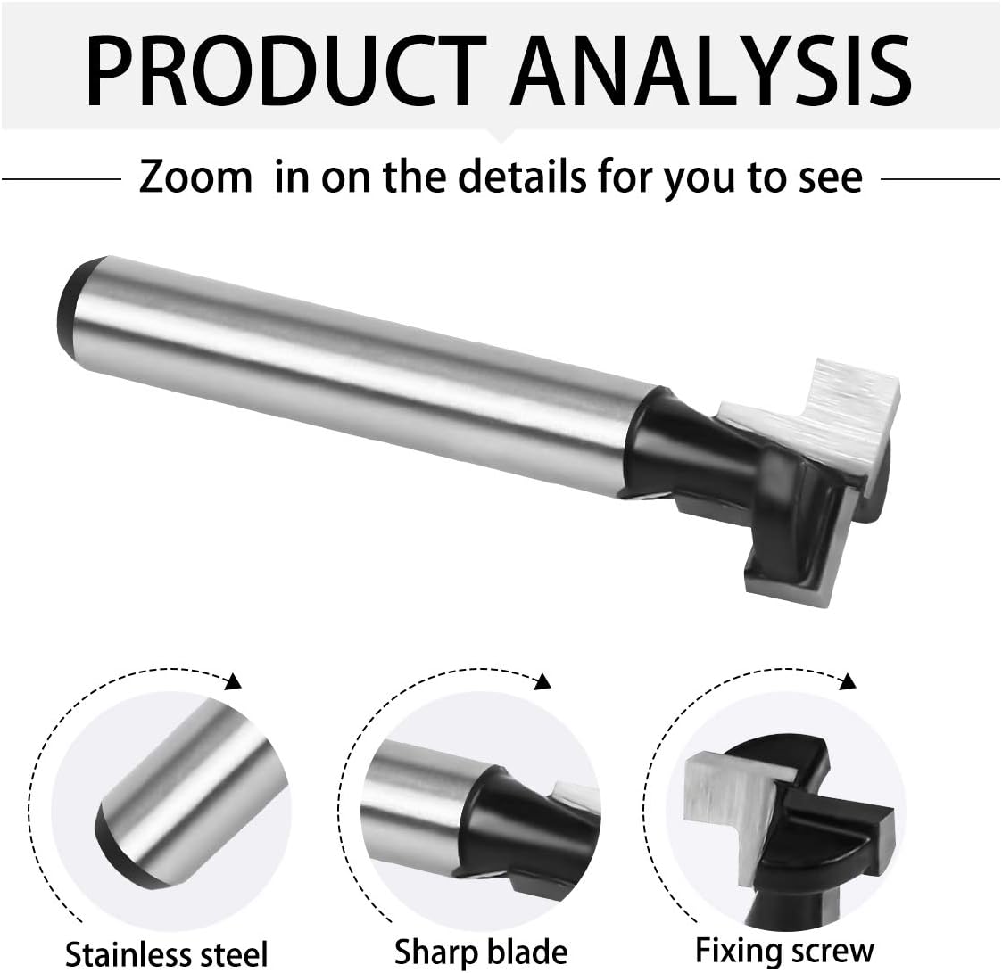 flintronic T-Slot Cutter Set, 3PCS 6.35mm/1/4" Shank Steel Handle T-Slot Cutter, 1/2" - Image 4