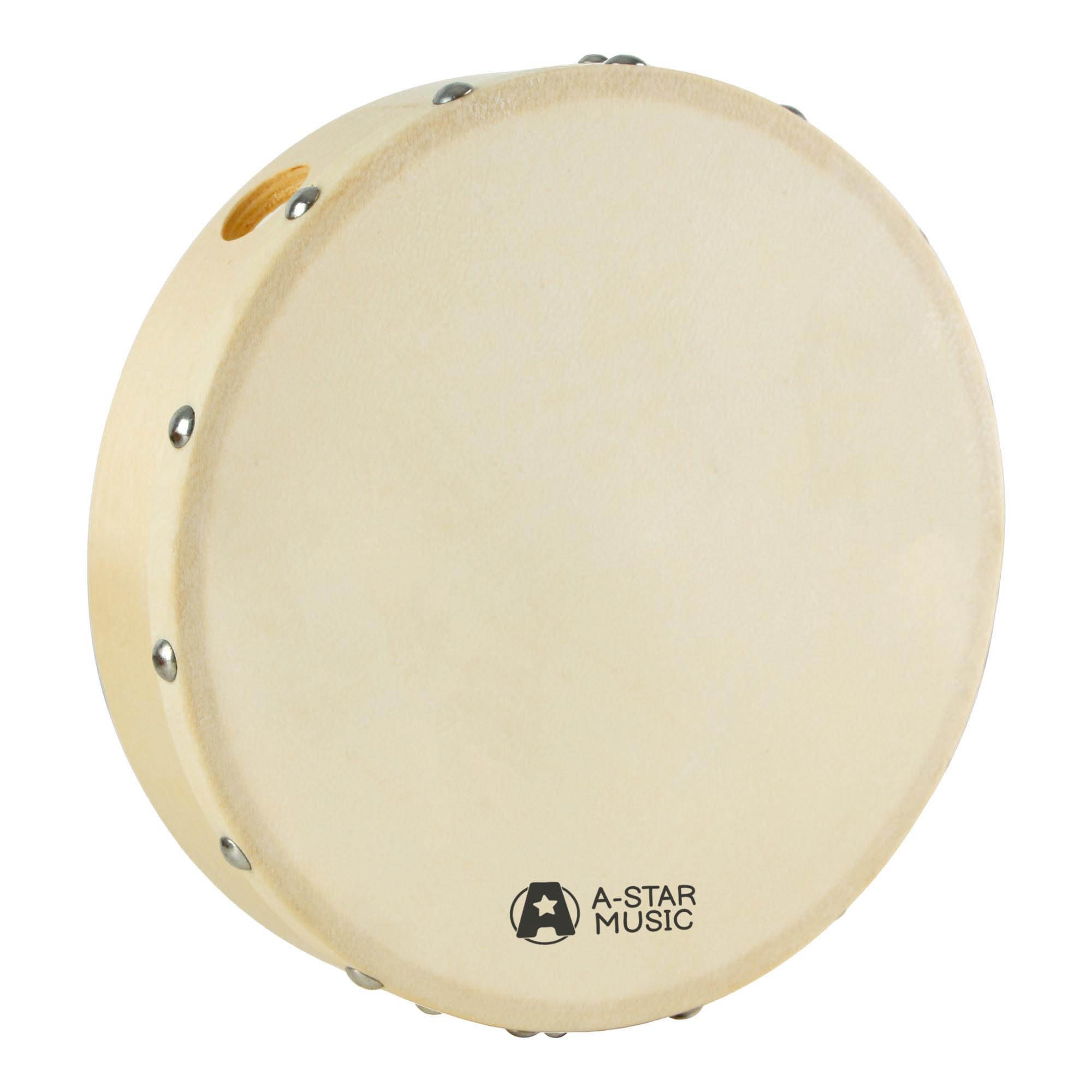 A-Star 8 inch Handheld Pre-Tuned Hand Drum, Natural Skin Head, 20cm Diameter Frame Drum
