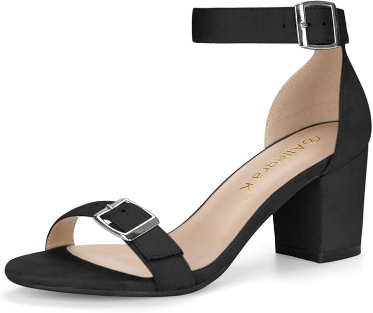 Amazon.com | Allegra K Women's Open Toe Mid Chunky Heel Ankle Strap Black Sandals - 5 M US | Shoes