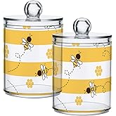 Flradish Yellow and White Striped Bees and Honeycombs Clear Plastic Organizer Jars Storage Jars with Storage Lids 2 pcs