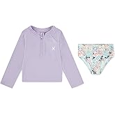 Hurley Baby and Toddler Girls' Long Sleeve Rash Guard Swim Suit 2-Piece Outfit Set