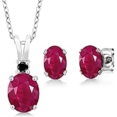 Gem Stone King 4.00 Ct Oval Red Ruby 925 Sterling Silver Pendant and Earrings Jewelry Set
