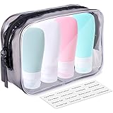 Portable Travel Bottles, INSFIT TSA Carry On Approved Toiletries Containers, 2 Ounce Leak Proof Squeezable Silicone Tubes, Re