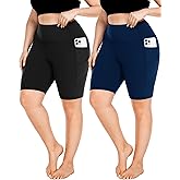 FULLSOFT Plus Size Biker Shorts for Women-High Waist X-Large-4X Tummy Control with Pockets Workout Shorts for Yoga