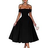 YMDUCH Women's Elegant Off Shoulder Short Sleeve A line Flowy Swing Cocktail Party Long Dress