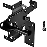 LAJIAOZ Heavy Duty Fence Self-Locking Gate Latch – Black Finishing Post Mount Steel Automatic Gravity Lever Wood Fence Gate L