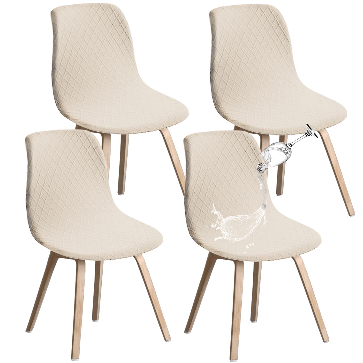 JUNZHE Shell Dining Chair Covers, Stretch Retro Chair Slipcovers Washable Removable Chair protector for Dining Room, Kitchen, Restaurant, Hotel (Beige, Set of 4)