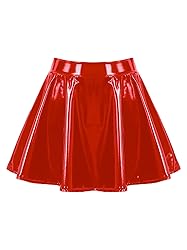 zdhoor Women's PVC Leather Wet Look Flared Pleated