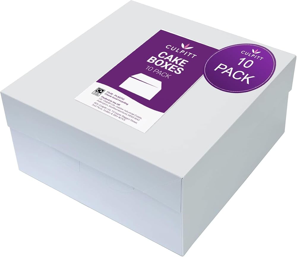 Culpitt 8" Square Cake Boxes With Lid Pack of 10 White Premium