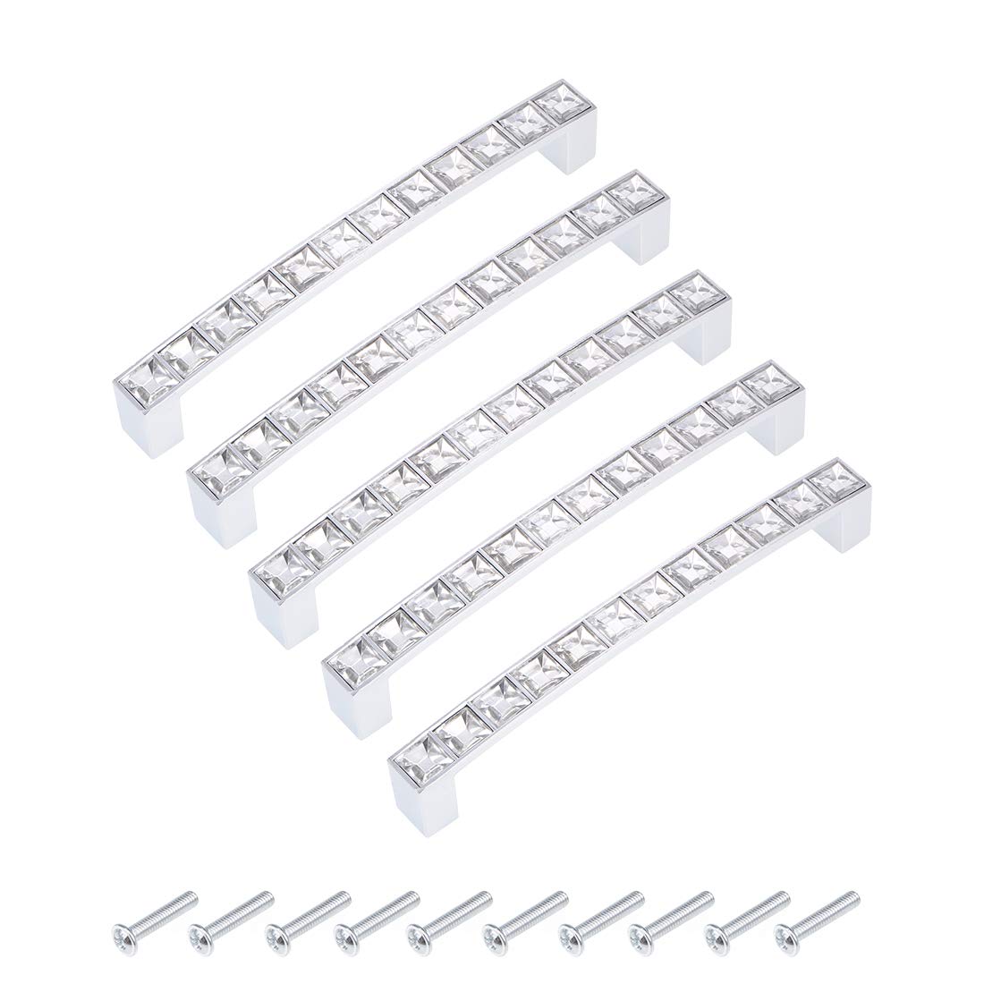 sourcing map Cabinet Pulls Drawer Handles 128mm Hole Centers Alloy Crystal with Screws 5Pcs