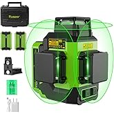 Huepar Professional 3x360 Laser Level Self Leveing with 2 Li-ion Batteries, 3D Rechargeable Green Beam 3 Plane Leveling Align