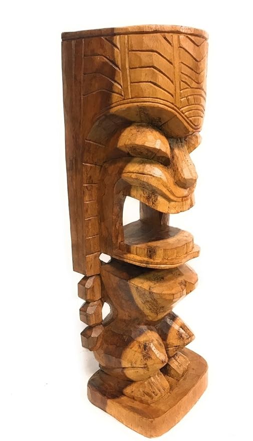 CARVED TIKI TOTEM 26" KU TIKI ACACIA WOOD TROPICAL DECOR Outdoor Statues