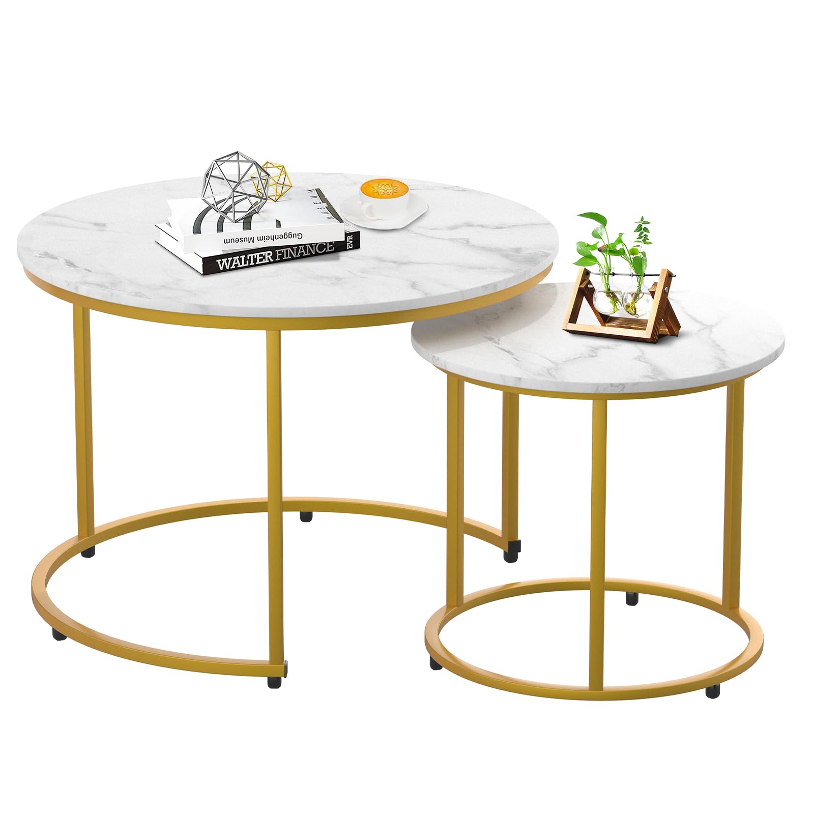AuraBasic Nesting Table Set of 2, Round Coffee