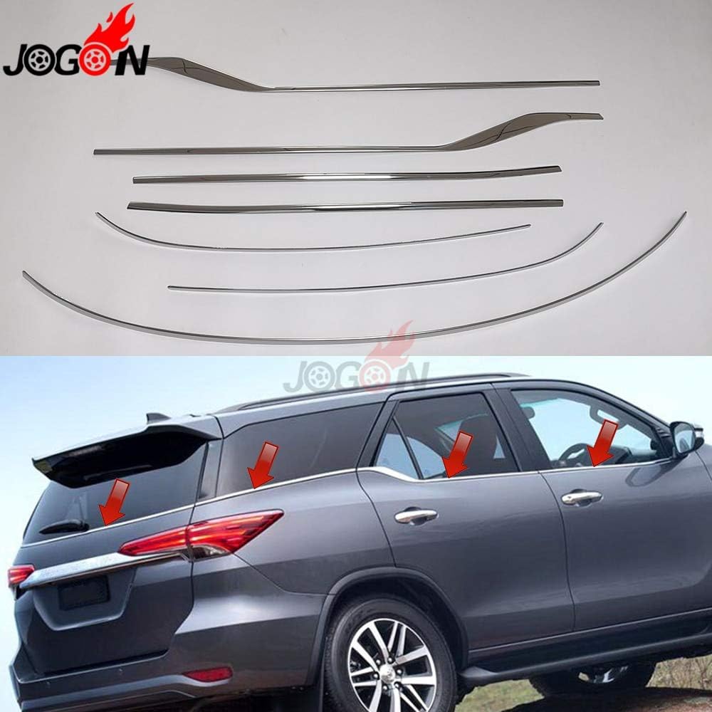 SANAZO- 7Pcs For Toyota Fortuner An150 An160 Sw4 2016-2019 Car Side Door Under Bottom Window Molding Strip Cover Trim Stainless Steel