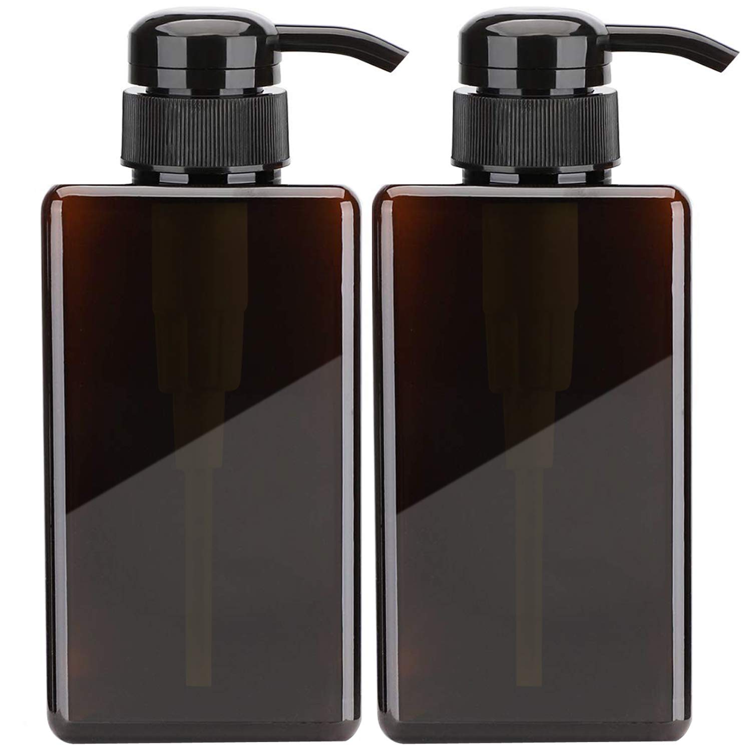 JamHooDirect 2Pcs 450ml / 15.8oz Empty Plastic Pump Bottles, Refillable Lotion Shampoo Body Washing Cream Shower Gel Square Storage Holder Container Toiletries Liquid Dispenser (Brown) โ image 1