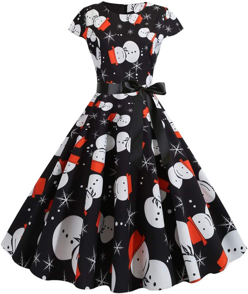 Mlide Vintage Cocktail Party Dress 1950s Retro Long Slvee Print Patchwork Stitched a-Line Christmas Dress(S-XXL)