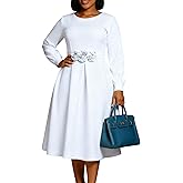 Geulis Women's Long Sleeve Cocktail Dresses 2026 Elegant A Line Flowy Midi Church Dresses Wedding Guest Party Dress