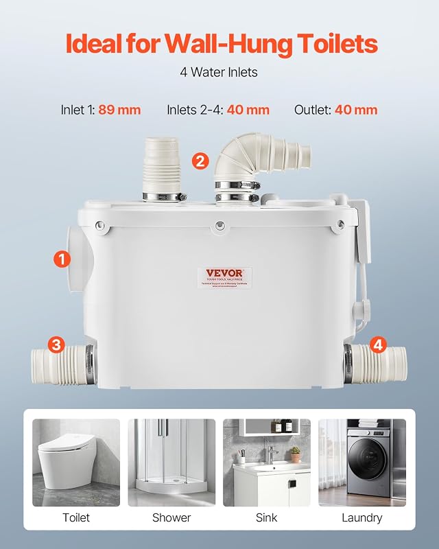 Trituratore WC Scarico Bagno Pompa Trituratore per WC 500W 3 Entrata