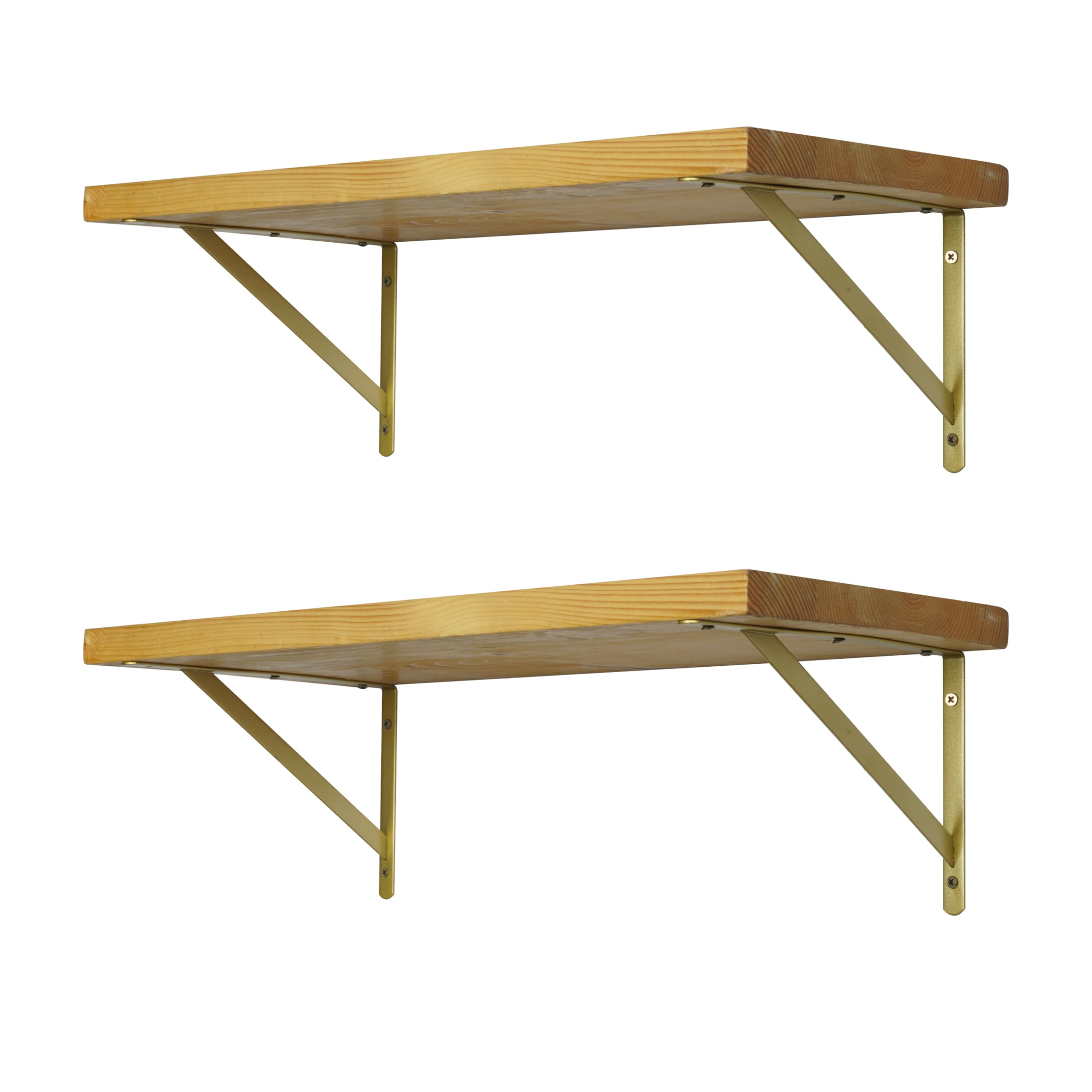 EZYDECOR Shelf Brackets Gold Brackets for Shelves 200 mm/8 Inch Triangle Wall Mounted Shelving Support with Screws (4 Pack)