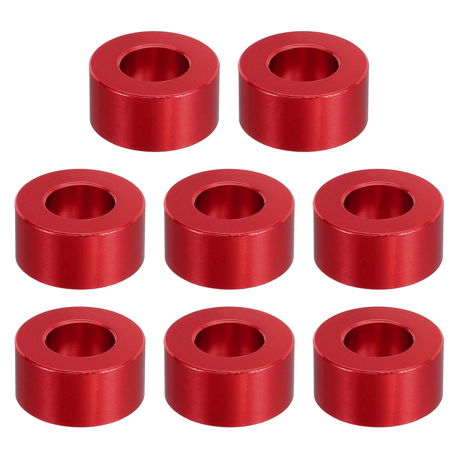 PATIKIL M10 Aluminum Spacer, 8 Pcs Metal Spacers Aluminum 10.5mm ID x 20mm OD x 10mm L Aluminum Spacer Screw Standoff Round for 2/5in or M10 Screw Bolt,Red