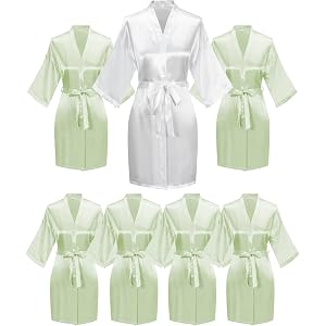 goodmansam 7 Pcs Satin Bride Bridesmaid Robe Sets for Women Silky Bathrobe Short Sleepwear Wedding Bridal Birthday Party