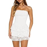 Wenrine Womens Strapless Mini Dress Sexy Lace Sleeveless Ruffle Tiered Summer Bodycon Party Club Tube Top Dresses