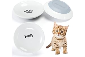 DAZHSHUN Cat Food Bowl,Non-Slip Ceramic Cat Bowls for Indoor Cats,Whisker Fatigue Cat Bowl,Shallow Cat Dishes for Food and Water,With Silicone Base Kitten Food Bowls,Plates for Feeding Kitten,Small Dogs,3 Pack