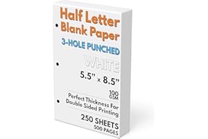SORT OUT MY LIFE Half Letter Blank Paper, 3-Hole Punched, 250 Sheets/500 Pages, 100 GSM, Printer Paper Binder Refill, 5.5 in. x 8.5 in.
