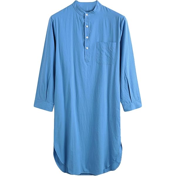 Haigman Men's Cotton Nightshirt - Long Sleeve Traditional Pajama Top With Breast Pocket