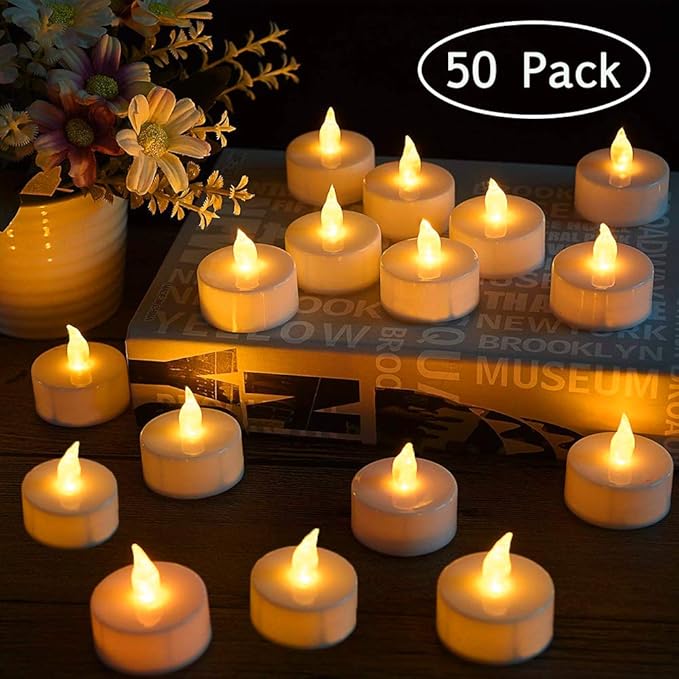 LED Tea Light Candles, 50 Pack Flameless Candle Lights Battery Operated Realistic and Bright Led