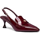 Coutgo Women's Pointed Toe Sandals Slingback Kitten Heel Pumps Slip On Ankle Buckle Dress Shoes