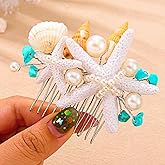 Asooll Starfish Hair Comb Silver Shell Hair Accessories Pearl Boho Bridal Hair Pieces for Women