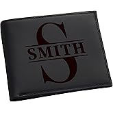 Personalized Leather Wallet for Men – Custom Engraved Name or Initial Monogram – RFID Blocking Bifold Wallet – Slim Front Pocket Card Holder – Custom Gift for Dad, Husband, Boyfriend, or Groomsmen