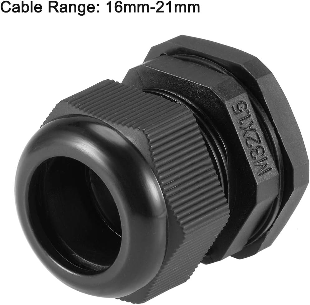sourcing map M32x1.5 Cable Gland 16mm-21mm Wire Hole Waterproof Nylon Joint Adjustable Locknut with Washer Black 10pcs - Image 3