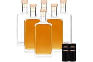 Liengoron 6Pack 8 oz Glass Bottles with Lid 250 ml Clear Empty Glass Bottles with Cork Square Glass Bottles with Heavy Base Glass Bottles with Cap for Liquor Vodka Brandy Whiskey Beer Water Soda