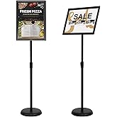 VAIIGO 11 x 17 Inch Adjustable Pedestal Sign Holder Poster Stand, Heavy Duty Floor Standing Sign Holder Stand Aluminum Snap Open Display Frame for Vertical and Horizontal View Sign Displayed(Black)