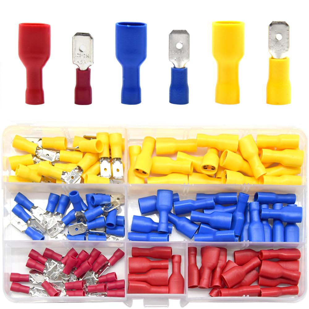 CEEYSEE 120Pcs Spade Connector Insulated Female and Male Quick Splice Wire Terminals Electrical Wire Crimp Bullet Connectors Kit（PSZ)