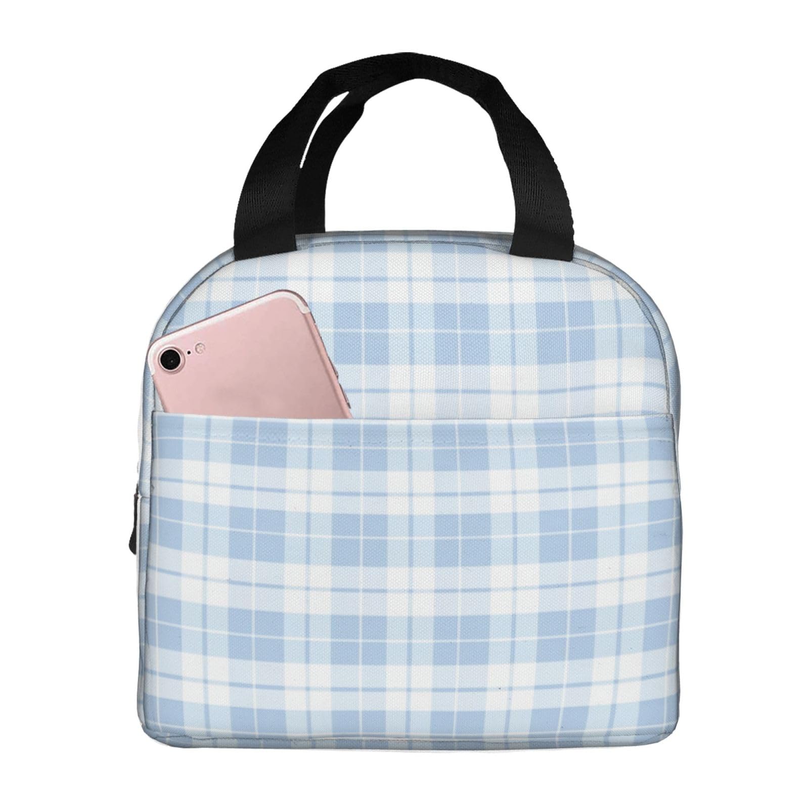 Photo 1 of Lunch Bag Plaid Pastel Blue White Insulated Lunch Box Reusable Cooler Tote for Adults Student Girl Boy Work Office School Picnic Over 3 Years Old