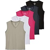 Real Essentials 5 Pack: Women's 100% Cotton V-Neck Sleeveless Tank Top Basic Ladies Casual Shirts (Available in Plus Size)
