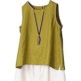 IXIMO Women's 100% Linen Sleeveless Tank Tops Summer Shirts Casual Blouses